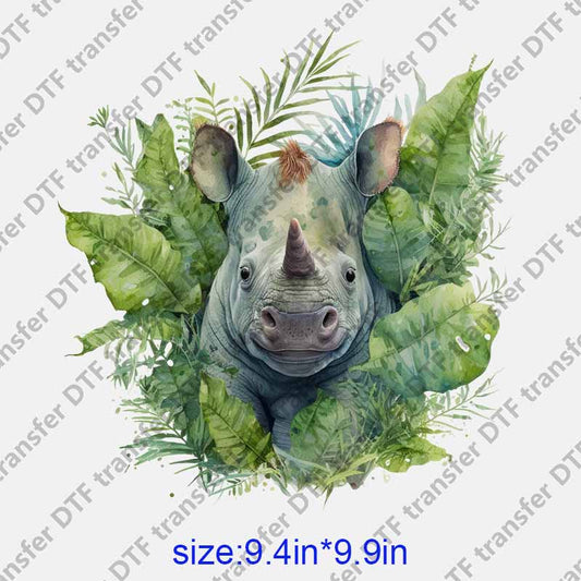 Animal rhino leaves watercolor DTF transfer NO.1194