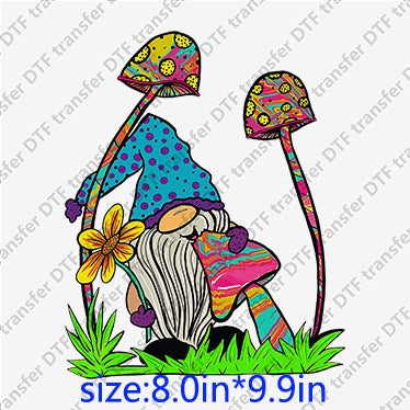 Gnome mushroom flower grass colorful Animal DTF transfer ANM.078