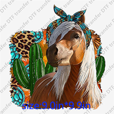 Horse long hair cactus leopard bow Animal DTF transfers ANM.028