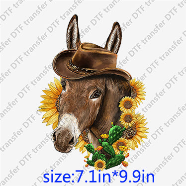 Horse donkey hat sunflowers   Animal DTF transfer ANM.033