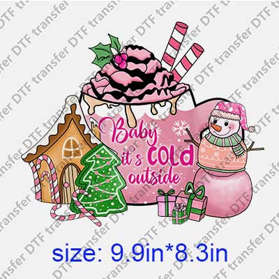 Pink Merry Christmas Snowman DTF transfer XMAS.084