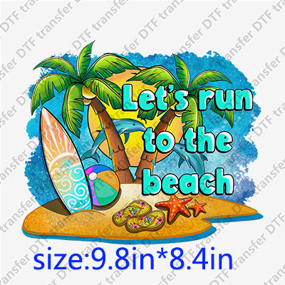 Let's run to beach Palm-tree  surfboard, flipflop starfish ball Summer DTF Transfers SMM.076