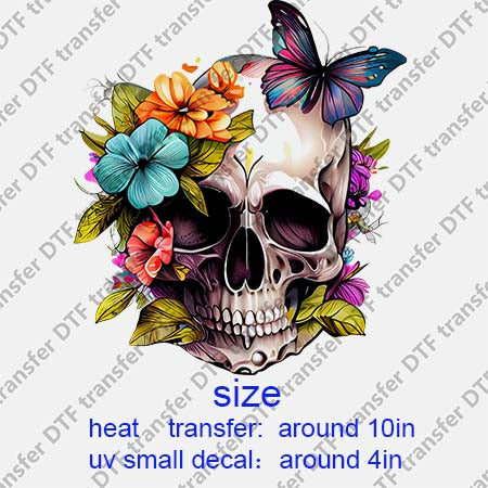 Skull Flower DTF Transfer/UV DTF Small decal Skull.076