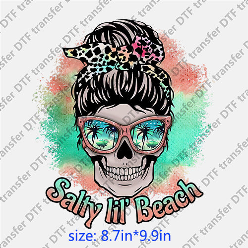 Skull salty lil beach headband glasses messy bun DTF transfer MB.054