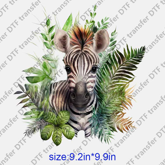 Animal zebra green leaves DTF transfer NO.1202