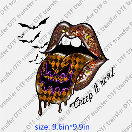 Color skull bat Horrible halloween lips DTF transfer Lips.034