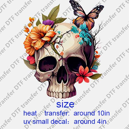 Skull Flower DTF Transfer/UV DTF Small decal Skull.074