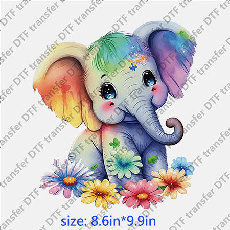 Cute elephant colorful flowers animal DTF transfer ANM.118