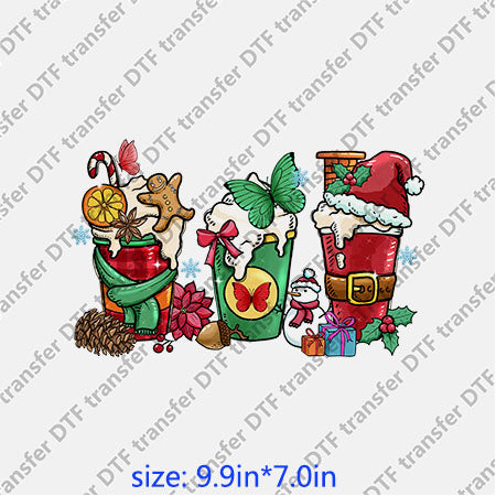 Butterfly coffee cups cookie snowman Chirstmas Xmas DTF Transfer XMAS.001