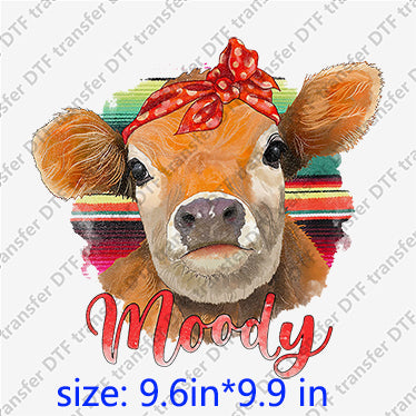 Moody heifer bow farm Animal DTF transfers ANM.005