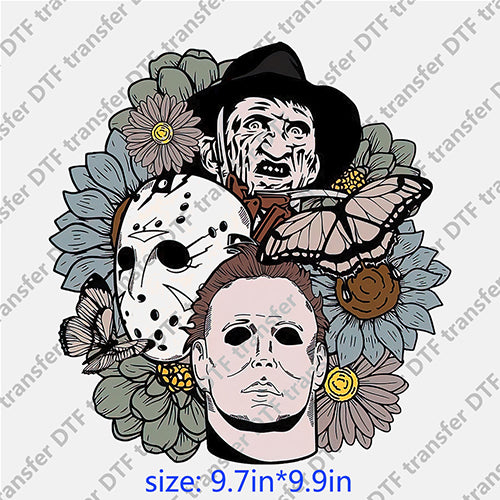 Skull flowers ghost 3 men butterfly Halloween Horrible DTF transfer HR.002