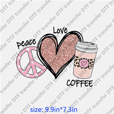 Cup Peace love Coffee leopard heart DTF Transfer COFFEE-019