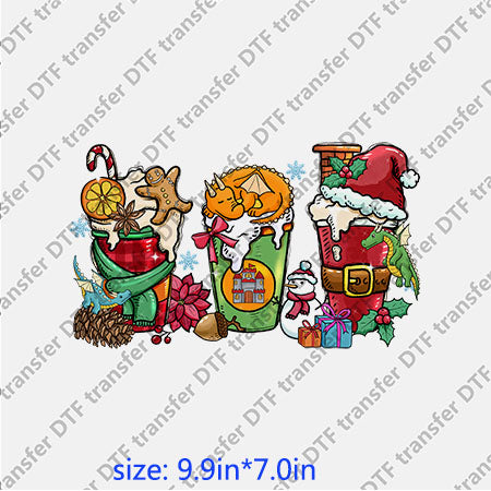 Dino dragon coffee cups cookie snowman Chirstmas Xmas DTF Transfer XMAS.006