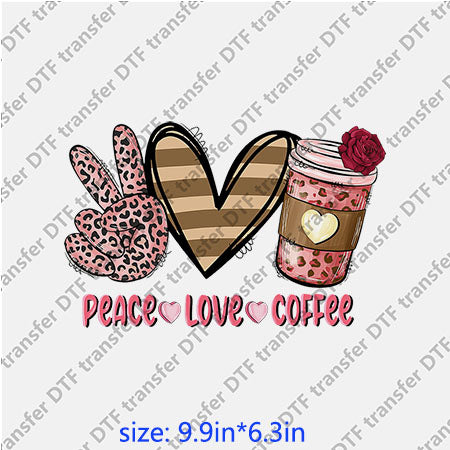 Cup Peace love Coffee leopard gesture victory rose DTF Transfer COFFEE-007