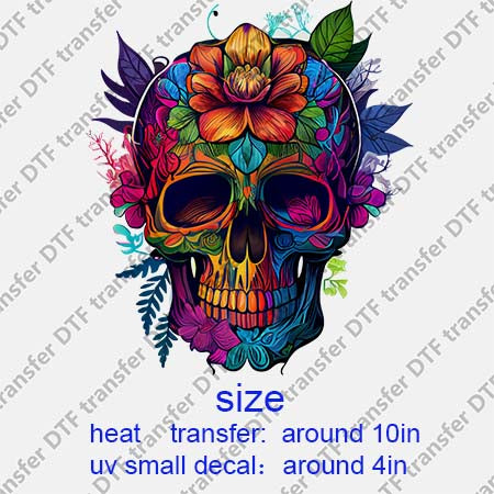 Skull Flower DTF Transfer/UV DTF Small decal Skull.062