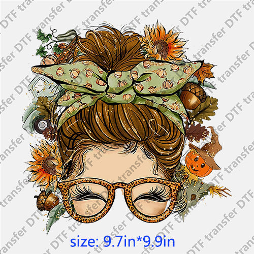 Sunflowers headband glasses messy bun DTF transfer MB.048