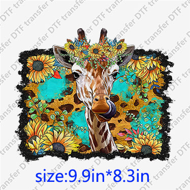 Giraffe sunflowers wreath Animal DTF transfer ANM.088-