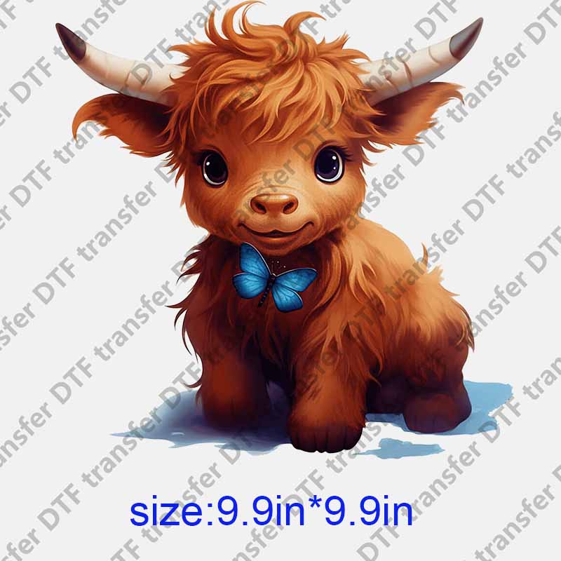 Animal highland cow butterfly DTF transfer NO.1099