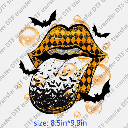 Color skull bat Horrible halloween lips DTF transfer Lips.041