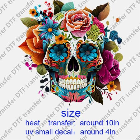 Skull Flower DTF Transfer/UV DTF Small decal Skull.070