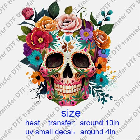 Skull Flower DTF Transfer/UV DTF Small decal Skull.069