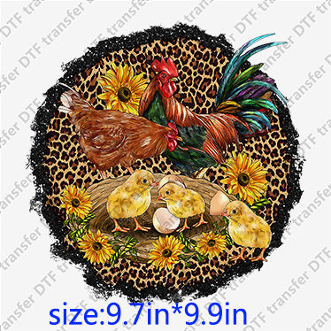 Cock chicken hen farm flowers leopard eggs Animal DTF transfer ANM.087-