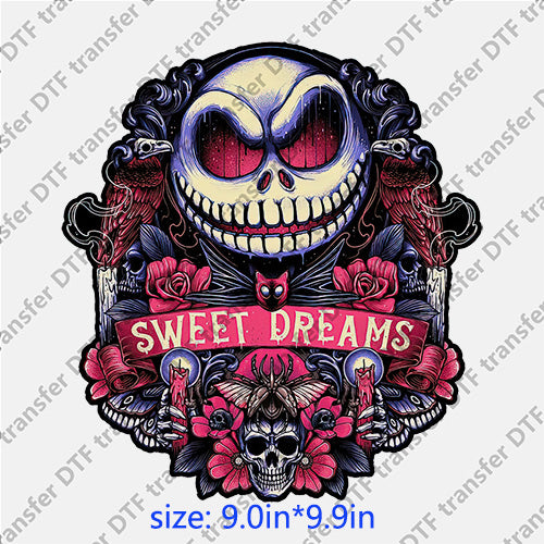 Sweet dreams jack face Skull flower ghost man Halloween Horrible DTF transfer HR.035