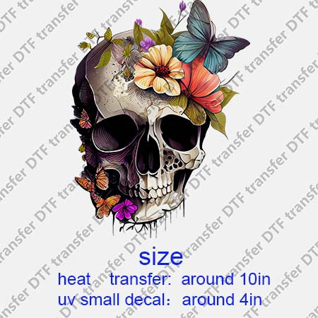 Skull Flower DTF Transfer/UV DTF Small decal Skull.077