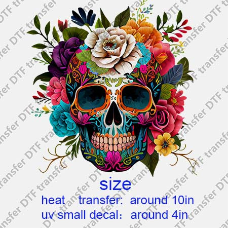 Skull Flower DTF Transfer/UV DTF Small decal Skull.067