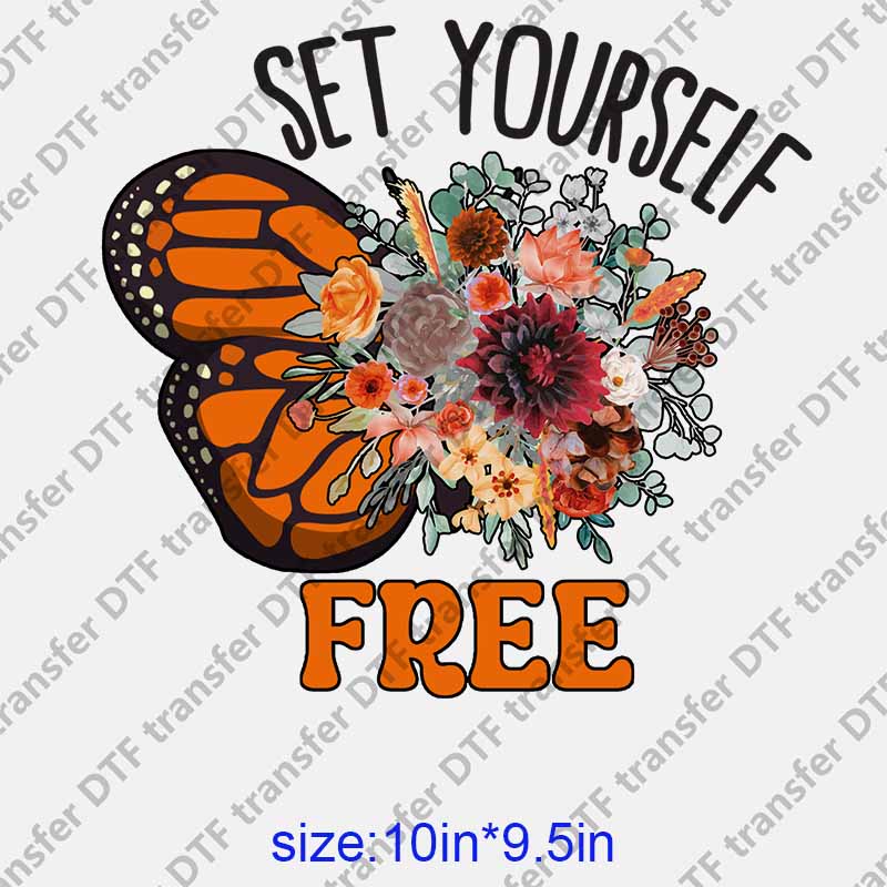 Flowers and butterflies letters SET YOURSELF FREE DTF transfer NO.1149