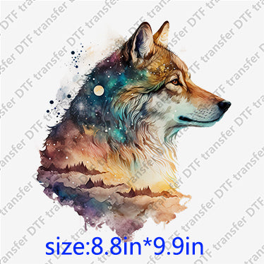 Wolf dog dreamy forest moon Animal DTF transfers ANM.023