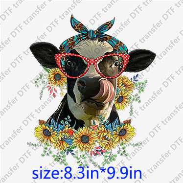 Cow heifer cute sunflowers glasses bow  Animal DTF transfer ANM.059