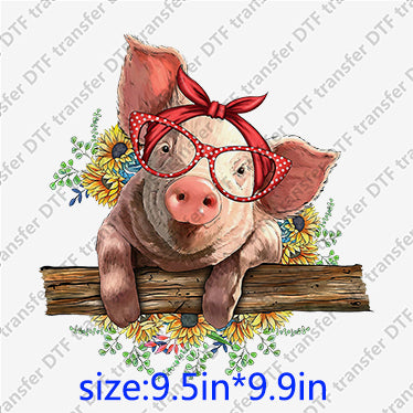 Ginie pig trunk glasses bow sunflowers Animal DTF transfer ANM.090-