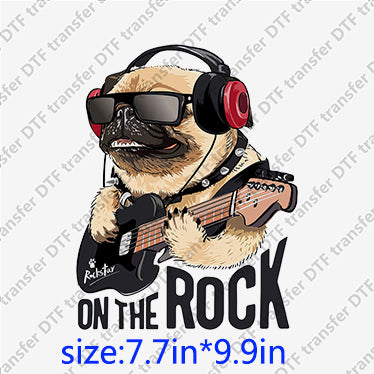 Dog on the ROCK with guitar headphones Animal DTF transfers ANM.013