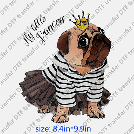 Dog wearing skirt and crown my little pricess animal DTF transfer ANM.114