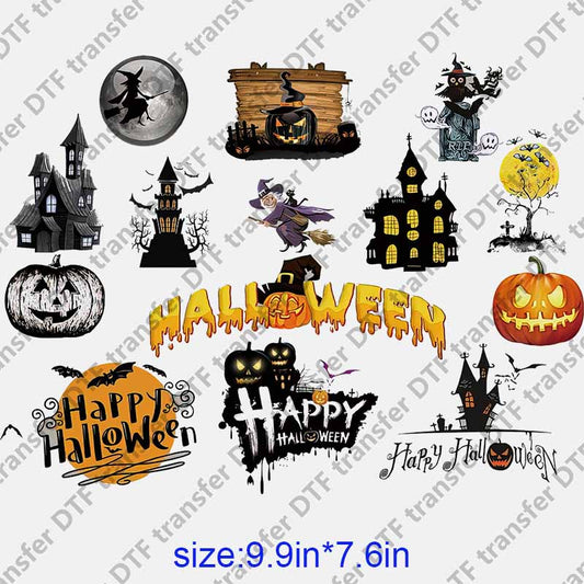 Halloween different patterns of Halloween pumpkin ghost weird castle  DTF transfer NO.1228