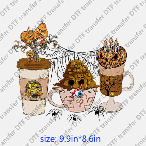 Horrible ghost cups pumpkin spider halloween DTF transfer HR.078