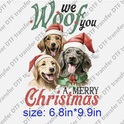 Pink Merry Christmas Dogs DTF transfer XMAS.075