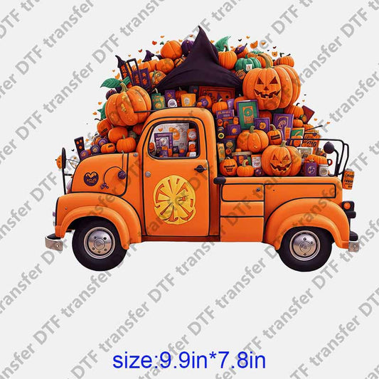 Halloween many pumpkins and gifts in the car   DTF transfer NO.1068