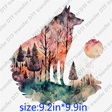 Wolf dog dreamy forest trees moon  Animal DTF transfer ANM.072