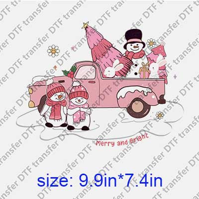 Pink Merry Christmas Car DTF transfer XMAS.095