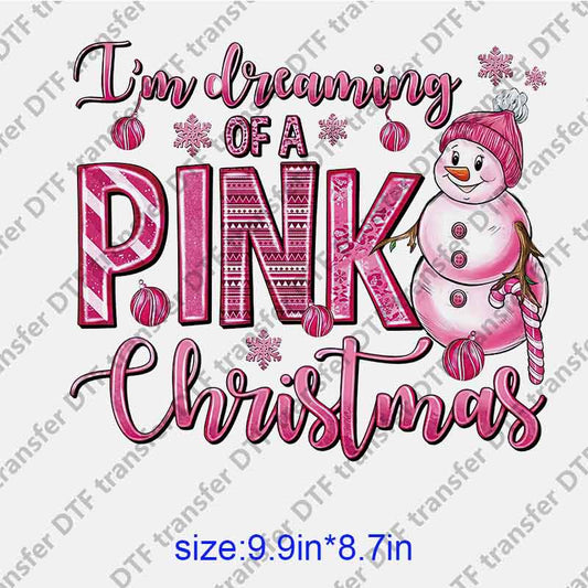 Christmas Pink Snowman DTF transfer XMAS.070