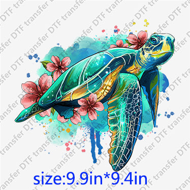 Seaturtle blue flowers sea Animal DTF transfers ANM.015