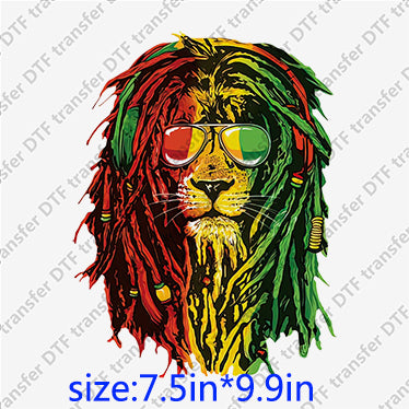 Colorful lion with glasses red yellow green indian style Animal DTF transfer ANM.070