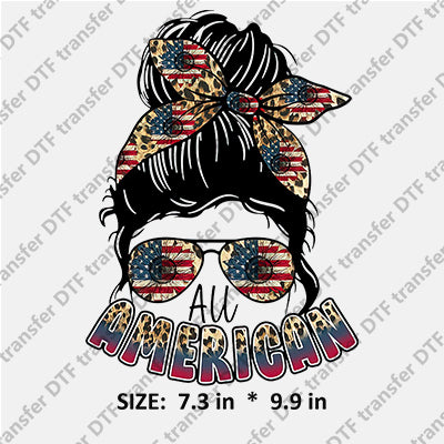 Messy Bun with Stars-and-Stripes  Independence Day DTF Transfers IDPDD.005