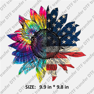 Colorful Sunflower Stars-and-Stripes Independence Day DTF Transfers IDPDD.008