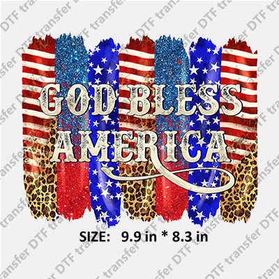 Colorful Stars-and-Stripes GOD BLESS AMERICA Independence Day DTF Transfers IDPDD.009