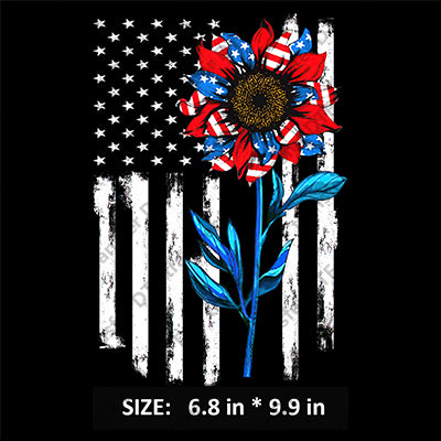 Black & White Stars-and-Stripes Big Sunflower Independence Day DTF Transfers IDPDD.011