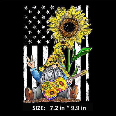 Black & White Stars-and-Stripes Dwarf Sunflower Independence Day DTF Transfers IDPDD.013