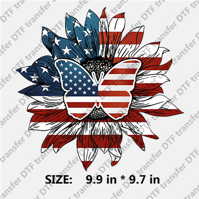 Sunflower & Butterfly with Stars-and-Stripes Independence Day DTF Transfers IDPDD.016